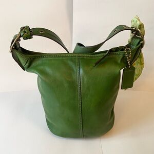 Coach Green Leather Hobo Bag with Elegant Stitching